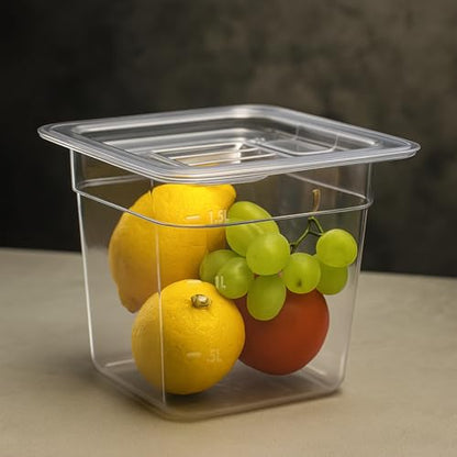 6 Pack Food Pan with Lids,1/6 Size Shatterproof Stackable Plastic Hotel Food Pan for Party, Catering, Home kitchens Meal Prep,-40°F to 212°F (2.35QT(2.22L), 1/6 size 6" deep) - size: 1/6 size 6" deep