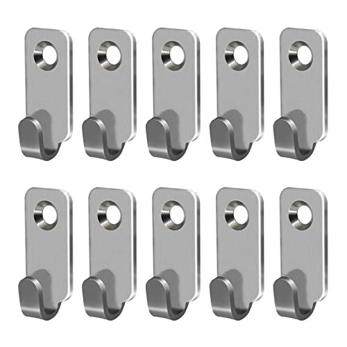 10pcs Heavy Duty Hanger 304 Stainless Steel Wall Mounted Mini J Hook for Mirror Picture Frames Hanging Wire/D Rings/Keyhole Hangers - style: J Shaped Hanger (10pcs)