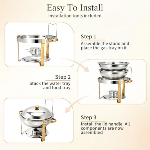 Chafing Dishes for Buffet, 4 Pack 7.5QT Round Chafing Dish Buffet Set - color: 7.5 QT Gold & Silver