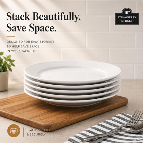 10 Strawberry Street Simply White 10.5" Round Dinner Plate, Set of 6 - size: Dinner Plate, style: Round