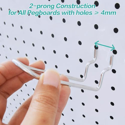 Pegboard Dual-arm Hooks 16pcs Heavy Duty Tool Hanging Holders (Silver, 4") - color: Silver, size: 4 Inch