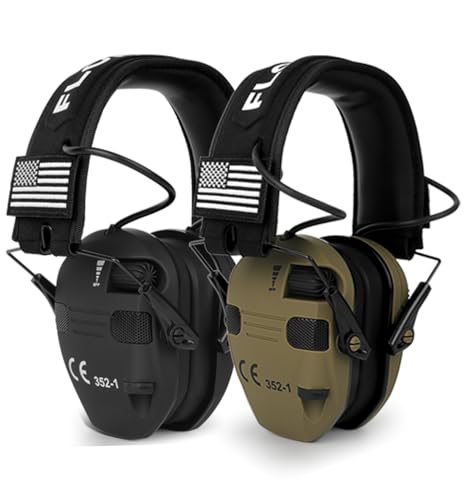 Floriogra 2 Pack Electronic Ear Protection for Shooting with 5X Sound Amplification,Gun Range Hearing Protection Muffs， NRR 26dB Noise Reduction Muffs for Gun Range and Hunting/Shooting - color: Black&brown