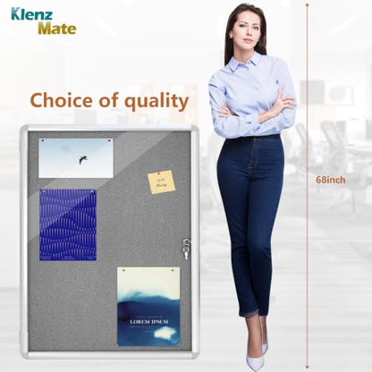 38"x28" Enclosed Bulletin Board Tamper-Proof Dispaly Case, Grey Fabric - color: Silver Frame / Grey Felt, size: 38" x 28"