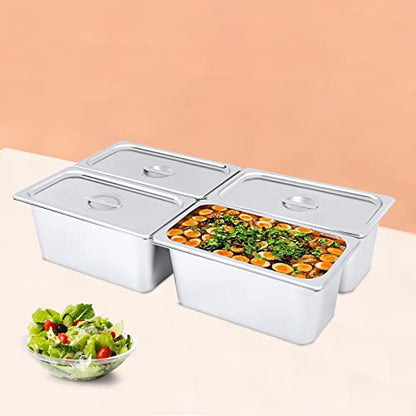 4 Pack Stainless Steel Hotel Pans, Half Size 6" Deep Commercial Food Pans With Lid Catering Food Storage Metal Pan Chafing Dishes Dinner Buffet Server for Food Prep Restaurant (12.8" x 6.9" x 6") - size: 12.8" x 6.9" x 6"