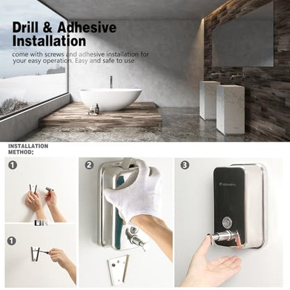Stainless Steel Soap Dispenser for Home – 16.9oz Wall Mount - size: Vertical 16.9oz