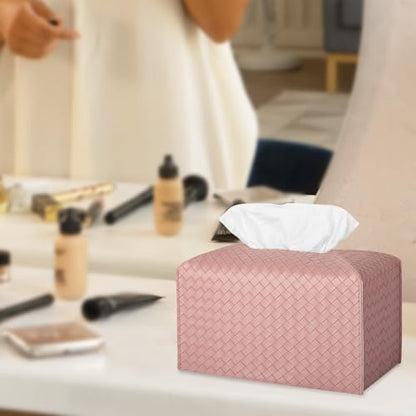 Tissue Box Cover Rectangle Leather Facial Paper Holder, Pink - color: Pink, size: rectangle