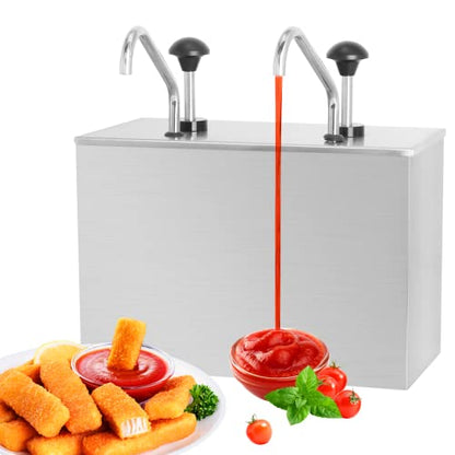 Commercial Sauce Dispenser Pump Stainless Steel Condiment Pump Station 7.4Quart Pump Dispenser Container for Ketchup Dressing Syrup Jam BBQ Sauce - size: 3.7Quart x2