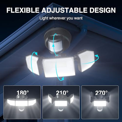 Abovizo 85W Motion Sensor Outdoor Light, 8500LM Ultra-Bright LED Security Light with 3 Adjustable Heads, IP65 Waterproof Dusk to Dawn Flood Light for Garage, Yard, and Driveway, 6500K Daylight, Black - color: Black