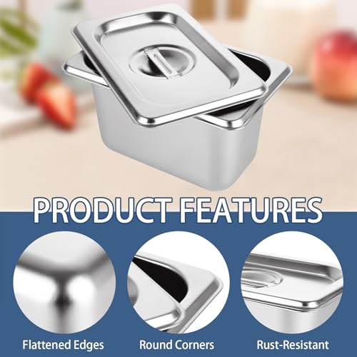 8 PCS Stainless Steel Hotel Pans with Lids 1/9 Size 4 Inch Deep Stainless Steel Steam Table Pan with Lids Metal Food Pans with Lid for Hotel, Restaurant, Buffet, Home - size: 1/9 Size 4 Inch