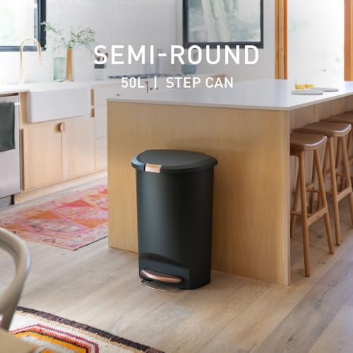 simplehuman Semi-Round Step Can, 50L / 13 Gallon Kitchen Trash Can, Studio Edition, Pet-Proof Slide Lock, 150,000-Step Pedal, Lid Shox® Silent Close, Hunter Green Plastic - color: Hunter