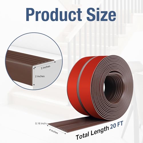 Stair Edge Trim Self Adhesive Rubber Stair Nosing Edge Protector - color: Brown, size: 4 In X 20 Ft