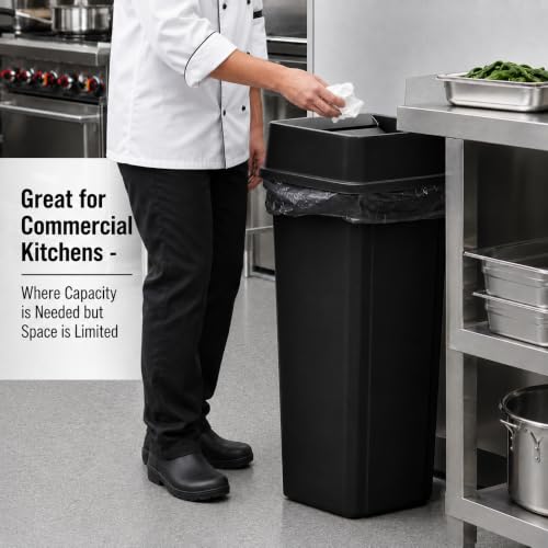 23 Gallon Black Square Plastic Kitchen Trash Can with Drop Lid - color: Black