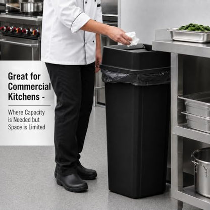 23 Gallon Black Square Plastic Kitchen Trash Can with Drop Lid - color: Black