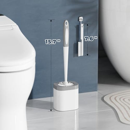 Holaloha Toilet Brush and Holder Set, Space Saving, 3 Pack, White - color: White