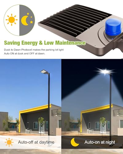 YXL LED Parking Lot Shoebox Lights with Dusk to Dawn Sensor, 21000LM 5000K Daylight, Arm Mount, IP65 Waterproof, Area Lights for Parking Lot & Stadium, 3-Pack - size: 150W Arm 3Pack