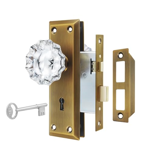Mortise Lock Set for Interior Door with Crystal Glass Door Knobs - color: Antique Brass, size: Interior Mortise