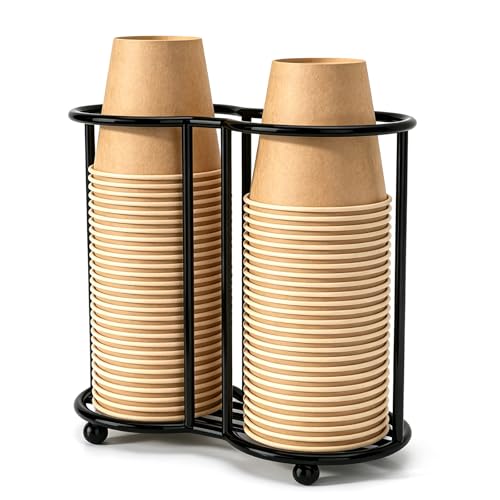2 Row Black Cup Dispenser for Bathroom Metal Mouthwash Cup Holder - color: Black, size: 2 ROW