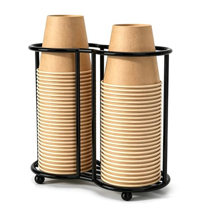 2 Row Black Cup Dispenser for Bathroom Metal Mouthwash Cup Holder - color: Black, size: 2 ROW