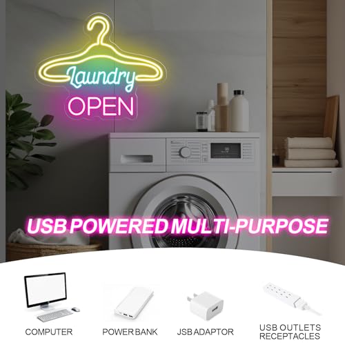 Laundry Neon Sign Laundromat Led Light Lightlaunderette Wall Art - color: Laundry Open