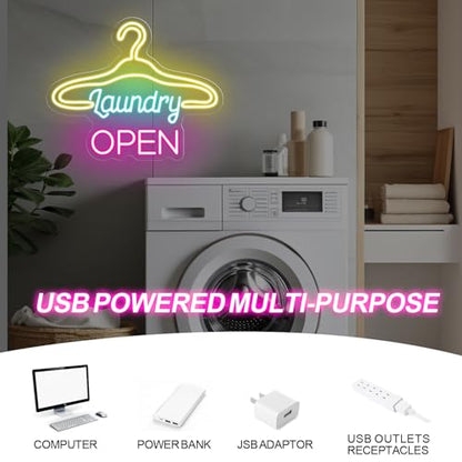 Laundry Neon Sign Laundromat Led Light Lightlaunderette Wall Art - color: Laundry Open