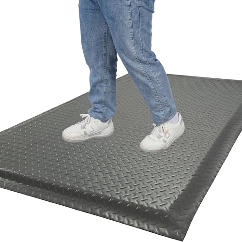 Nisorpa Anti Fatigue Mats Industrial 2' x 7' Ergonomic Standing Mat 15/16" Extra Thick Heavy Duty Commercial Diamond Plate Shop Floor Mat Support for Leg & Back Pain, Grey - size: 2' x 7'