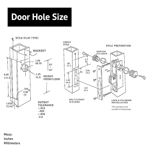 elox Storefront Narrow Stile Mortise Door Lock Hookbolt, 1-1/8" Backset, w/Aluminum & Bronze Duronodic Finish faceplate, Without Cylinder and Without Keys - color: Black,Bronze,Silver