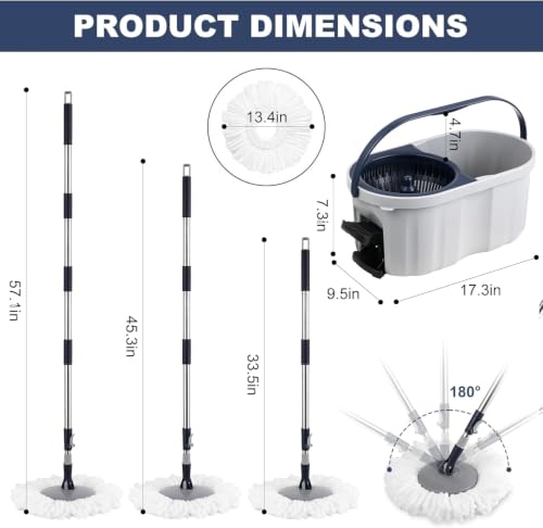 Spin Mop Bucket Set 3 Refills Best Mops for Floor Cleaning Heavy Duty Mops - color: Pedal Spin Mop Set