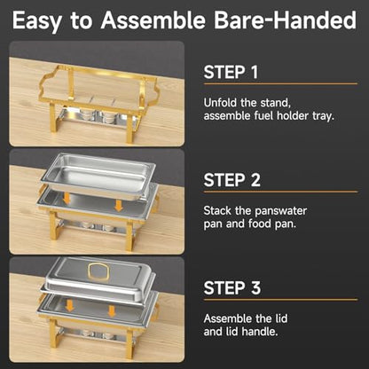 Chafing Dishes for Buffet 4 Pack, 9QT Chafing Dish High Grade Stainless Steel Chafer Complete Set,Steel Handle, Catering Events Complete Buffet Warmer Set (Golden, 4) - color: Golden, size: 4