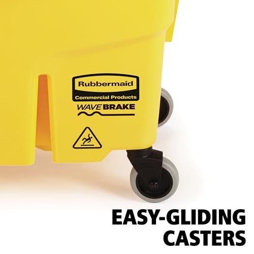 Rubbermaid Commercial Products WaveBrake 26QT Side-Press Mop Bucket, Yellow - size: 26 Qt.