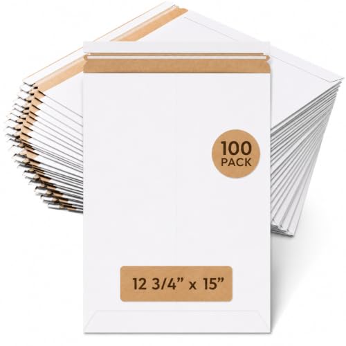 BOX USA Rigid Mailers 12.75 x 15 (100-Pack) - Cardboard Mailer Envelopes for Photos, Artwork, Certificates - Stay Flat - size: 12.75" x 15" (100-Pack)