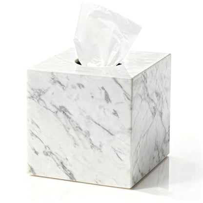 Natural Marble Tissue Box Holder Cover, Square Cube Tissue Box Holder with Open Bottom for Bathroom Vanity Tops, Bedroom Dressers, Kitchen Countertop, White Tissue Box(NS021) - color: White