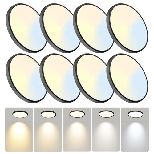 WKONCLDY 7.5Inch LED Ceiling Lights, 5 Colors Selectable (3000K/3500K/4500K/5000K/6000K) Flush Mount Ceiling Lights, Ultra Thin LED Ceiling Lights Fixtures 0.87Inch for Living Room - color: Black, size: 7.5in-8Pack