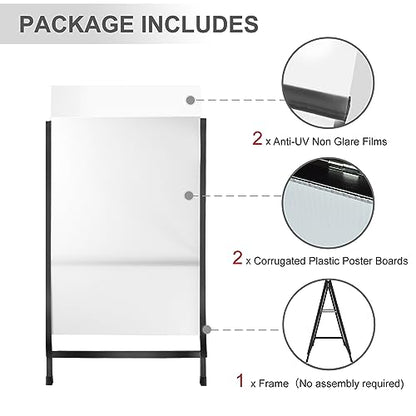 24x36 Inches Double Sided Heavy Duty Slide-in Folding A-Frame Sidewalk Curb Sign Stand Display Poster Boards Poster Holder Frame Chalkboard Sign, (Black-Metal)