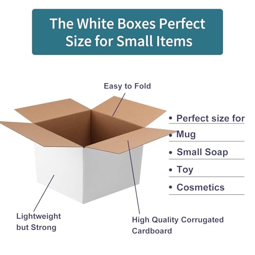 Shipping Boxes 8X8X6 Set of 25, White Corrugated Cardboard Box for Mailing Business Packaging - size: 8X8X6 Inches