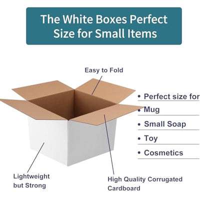 Shipping Boxes 8X8X6 Set of 25, White Corrugated Cardboard Box for Mailing Business Packaging - size: 8X8X6 Inches