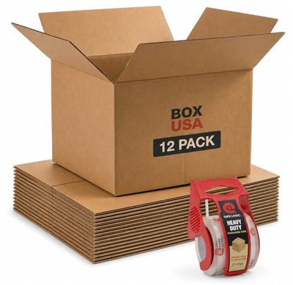BOX USA Moving Boxes 20"L x 20"W x 15"H (12-Pack) Large + Packaging Tape - Shipping, Mailing, Packing, Packaging and Storage, ECT-32 Corrugated - style: Large 12-Pk w/Tape Dispenser 20x20x15"
