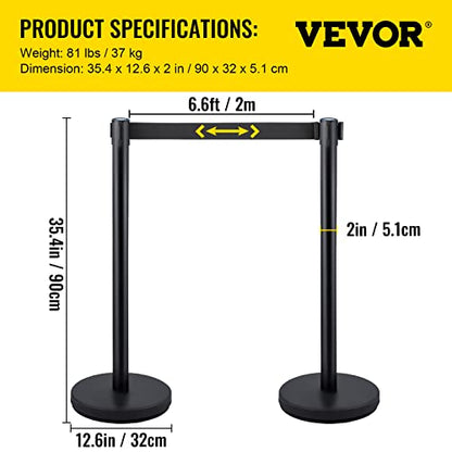 6PCS Stanchion Queue Post, Black 6.5ft Retractable Belt 36In Height, Stanchion Posts Queue Pole for Crowd Control Barriers