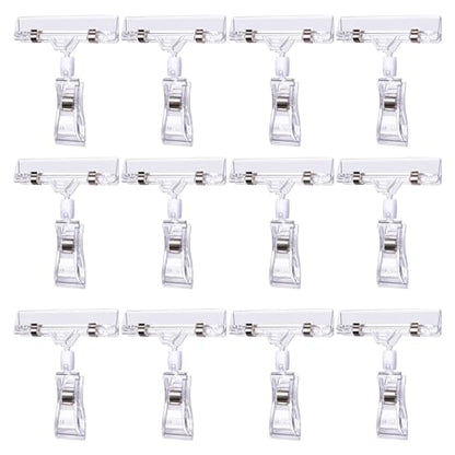 12 Pcs Clear Sign Holder Clips for Display, Rotatable Double Sided Clip, Plastic Price Rack Shelf Clips, Swivel Sign Clips for Sale Retail Display,Merchandising Pop Clips for Retail Rack, Baskets - color: Clear