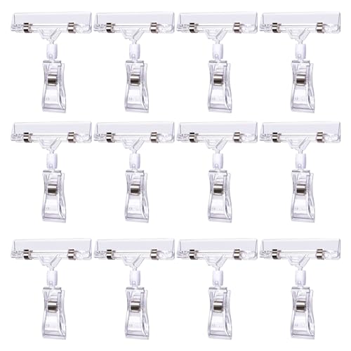 12 Pcs Clear Sign Holder Clips for Display, Rotatable Double Sided Clip, Plastic Price Rack Shelf Clips, Swivel Sign Clips for Sale Retail Display,Merchandising Pop Clips for Retail Rack, Baskets - color: Clear