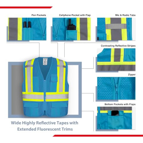 KAYGO Reflective High Vis Safety Vest with Pockets for Men and Women KG0100 - color: Blue, size: Medium