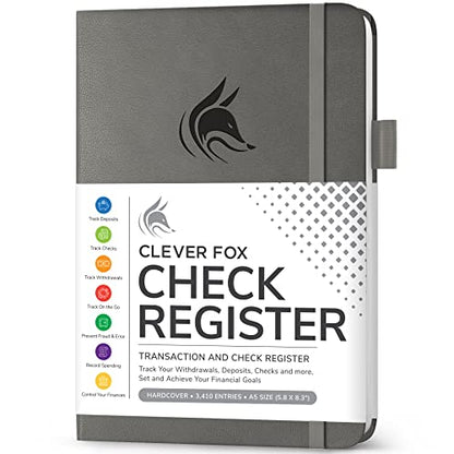 Clever Fox Check Register Book, Checkbook Ledger, 5.8x8.3 Grey - color: Gray, size: A5 (5.8'' x 8.3'')