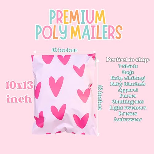 14.5x19 Designer Poly Mailer 100 Pack Heavy Duty Polymailers Waterproof Self Seal Shipping Bags Packaging for Small Business Large Mailing Envelopes Bulk Tear Resistant Packaging Pink Hearts - color: Pink Hearts, size: 14.5x19