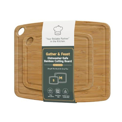 Dishwasher Safe Cutting Board,Bamboo Cutting Board with Juice Groove - color: Carbonized, size: Set of 2 (Small + Medium)