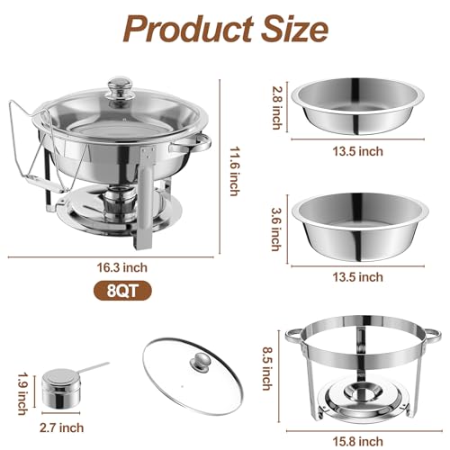 4 Packs 8QT Round Chafing Dish for Buffet Set,Glass Lid, Silver - color: Silver-004