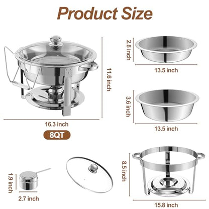 4 Packs 8QT Round Chafing Dish for Buffet Set,Glass Lid, Silver - color: Silver-004
