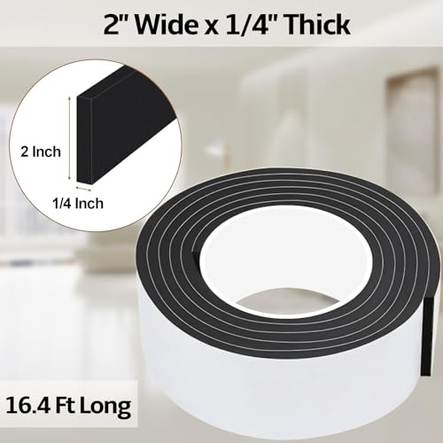 16.4 Feet Foam Weather Stripping Tape,2 Inch W x 1/4 Inch T,High Density Insulation Tape,Self-Adhesive Seal Strip for Doors & Windows-Draft Blocker,Soundproofing,Waterproof，Black - color: Black, size: 2 IN x 1/4 IN x 16.4FT