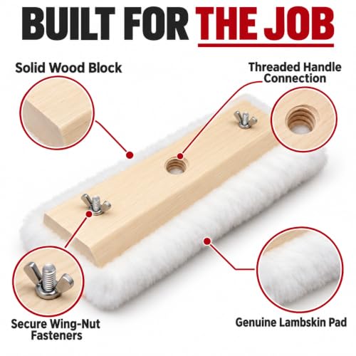 ru-Lamb 10" Lambskin Floor Applicators – 100% Natural Lambswool Applicator for Polyurethane, Stain, Wax & Floor Finish – Professional Lint-Free Applicator for Hardwood Floors (1 Pack) (1, 10")
