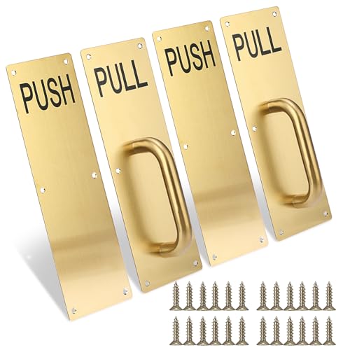 Sumnacon 2 Sets 12" Stainess Steel Door Handle Pull Push Plate Handle,Gold - color: Gold