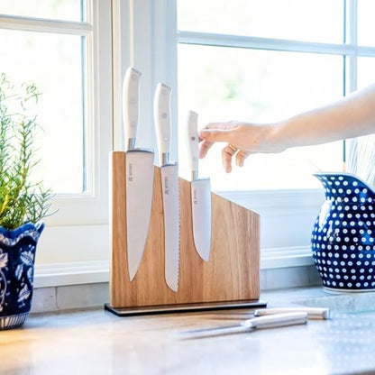 Yatoshi Knives Yatoshi Magnetic Kitchen Knife Block Set 6 Pcs White - Pro Kitchen Knife Set Ultra Sharp High Carbon Steel - color: White, size: 6-Piece