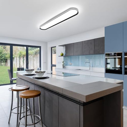 ADISUN Modern LED Ceiling Light Dimmable Linear Ceiling Light 39.4in Semi Flush Mount Long Lights with Remote Control and Side Lighting for Living Room Kitchen Dining Room (65W) - color: Black-1Pack, size: 39 Inch